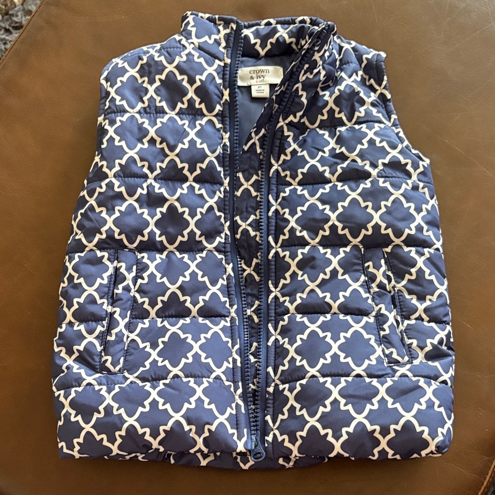 Crown & Ivy Kids Blue and White Quilted Vest